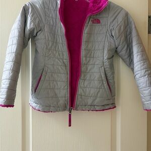 The North Face Kids Silver and Pink Puffer Jacket